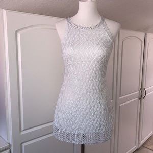 White House silver sleeveless top with beads XS
